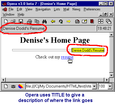 screen shot of the Opera browser using the TITLE attribute