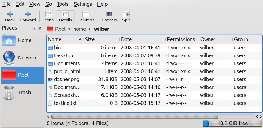 Figure 7-4 File Access Permissions in KDE File Manager