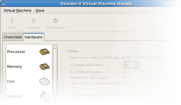 Displaying Virtual Machine Details Hardware