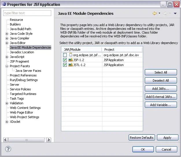 Set Java EE Module dependencies