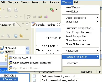 Readme File Editor menu with renamed action