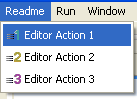 Readme entry in workbench menu bar with three editor actions
