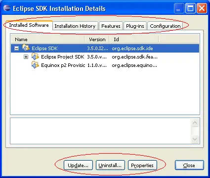 Installation Details dialog showing contributions from multiple plug-ins
