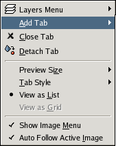 Tab menu from the Layers dialog