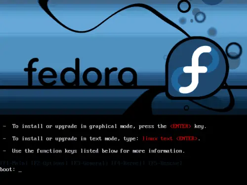 
	    Fedora Core boot screen.
	  