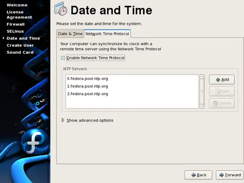 
	    Date and time screen for setting network time service.
	  