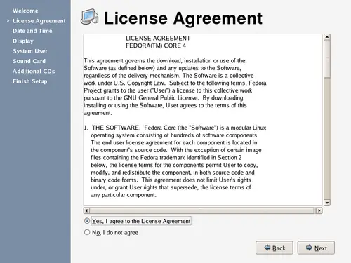 
	    License agreement screen.
	  