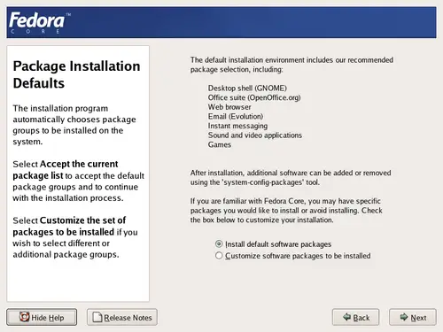 
	    Package installation defaults screen.
	  