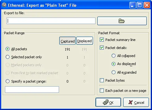 The "Export as Plain Text File" dialog box
