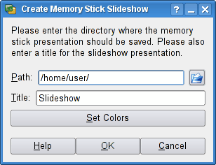 The KPresenter Create Memory Stick
Slideshow dialog.
