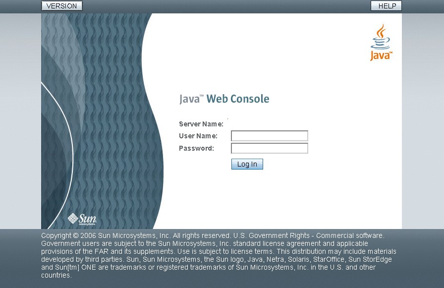 Shows the Java Web Console login page.