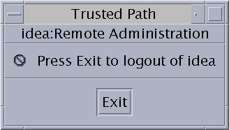 Dialog box shows the name of a remote host and an Exit button.