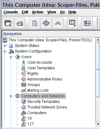 Window shows icons for the Computers and Networks tool. The icons are for Computers, Security Templates, and the networks 127,10, and 192.168.