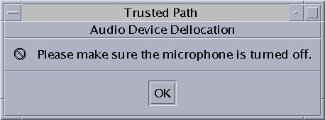 Dialog box displays warns user to turn off microphone.