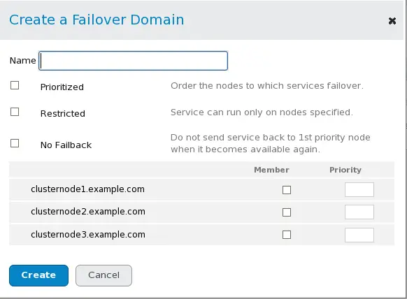 luci failover domain configuration page