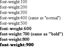Values for font-weight range from 100 to 900