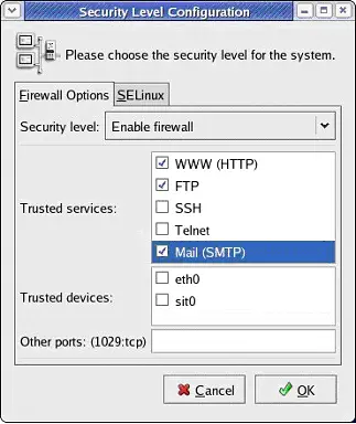 Linux Firewall Configuration Screen