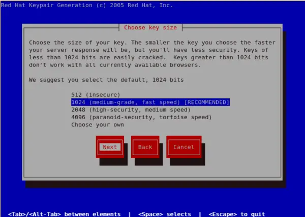 Choose key size