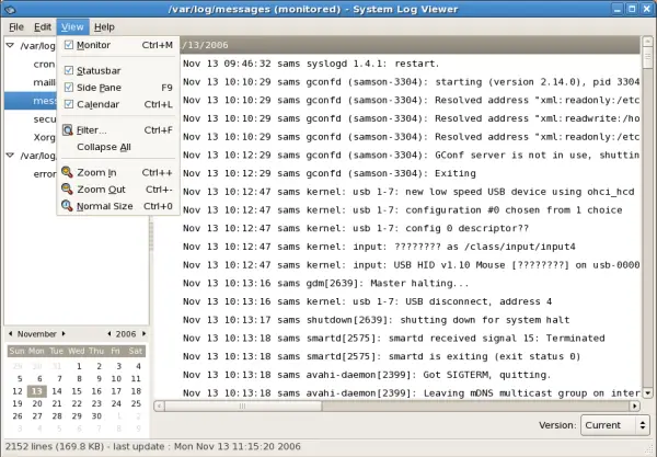 System Log Viewer - View Menu