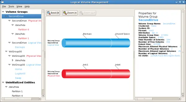 Logical and physical view of an extended volume group