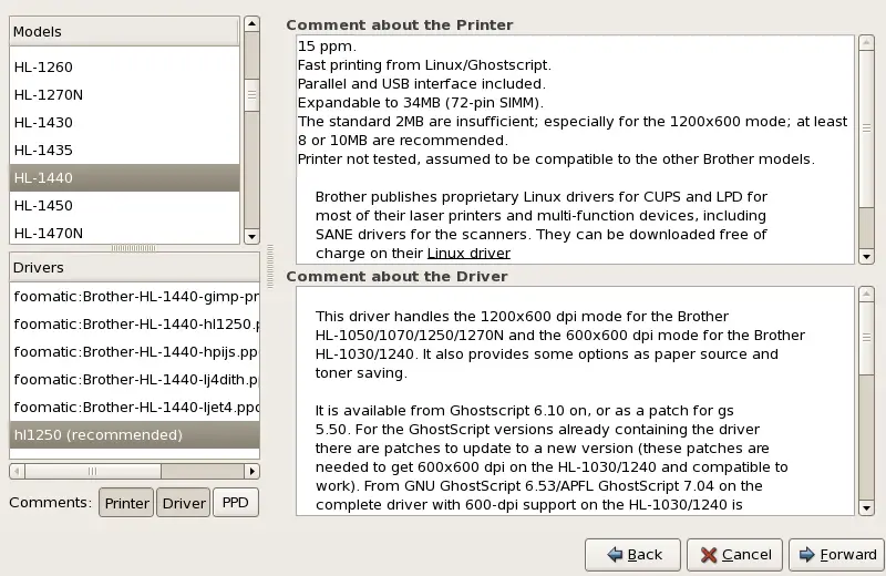 Selecting a Printer Model