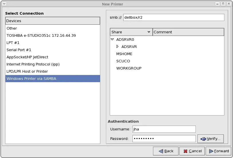 Adding a SMB Printer