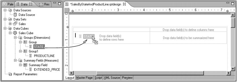 Figure 17-10 Inserting STATE data in the cross tab