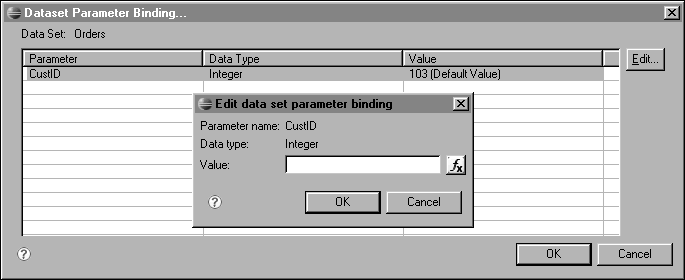 Figure 13-19 Edit data set parameter binding