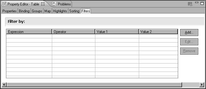 Figure 12-6 The Filters page in Property Editor