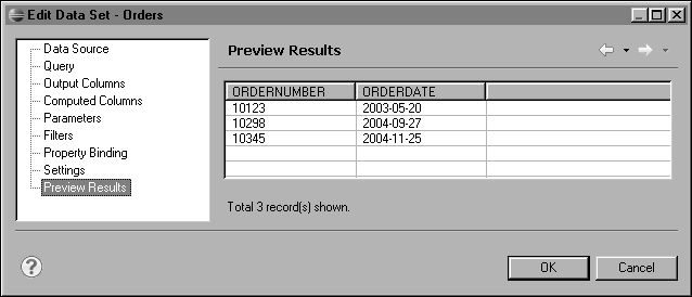 Figure 13-6 Data preview for the orders subreport