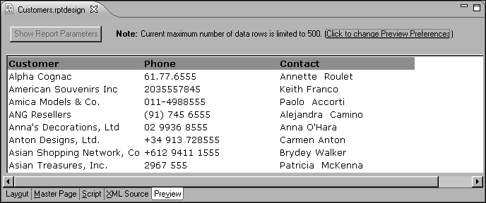 Figure 1-31 Report preview showing concatenated contact names