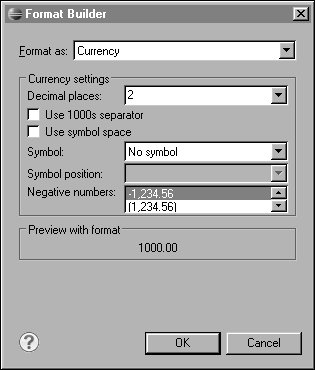 Figure 16-20 Format Builder for Currency data