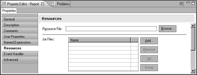Figure 21-2 Property Editor displaying the Resources page