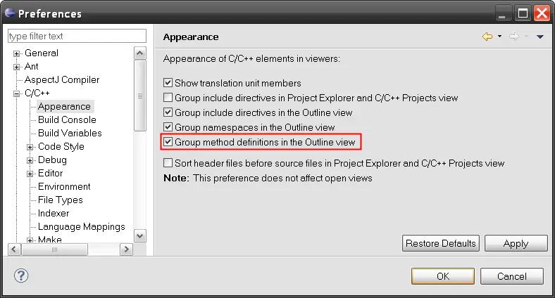 Method definitions grouping preference