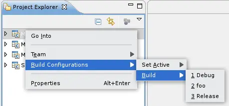Activating and building working set configurations through context menu