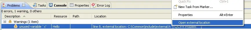 Open External Location from context menu in Problems View