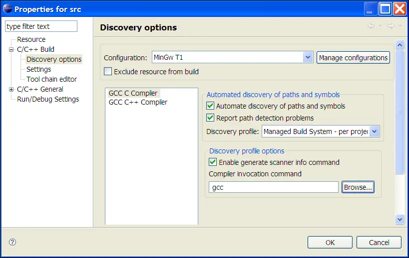 C/C++ Folder Properties, Discovery Options