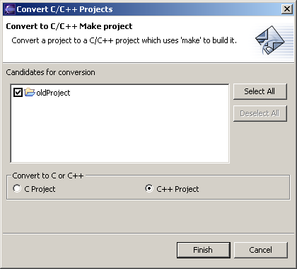 Convert to C/C++ Make Project Wizard