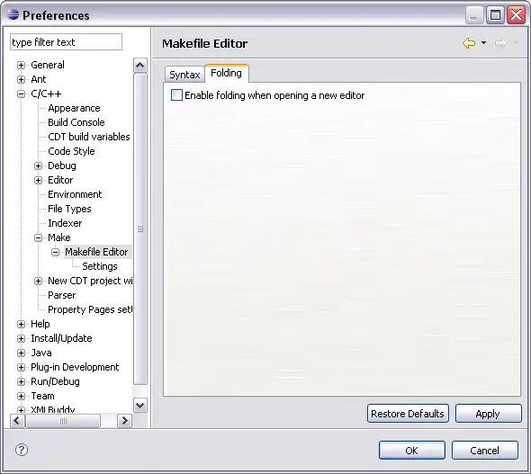 Makefile Editor Folding tab