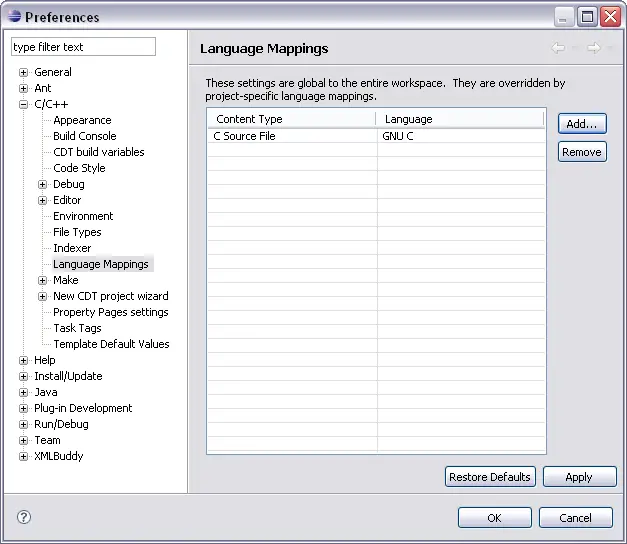 Language Mappings preferences