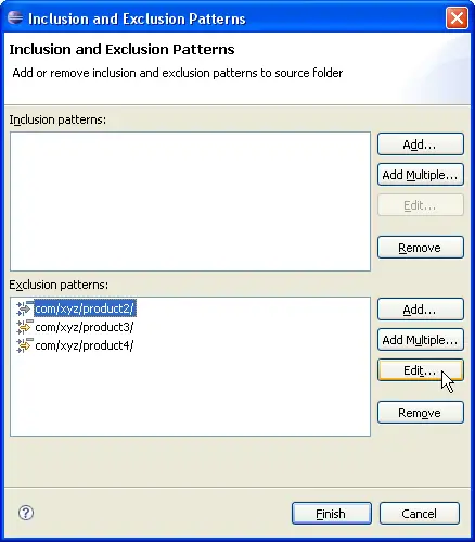 Inclusion and Exclusion Patterns dialog