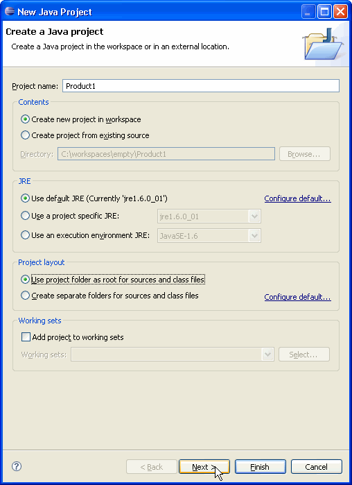New Java Project wizard