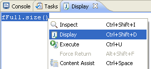 Display view with fFull.size selected and showing context menu