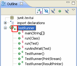 Outline view with selected TestRunner class