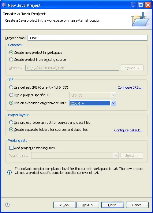 New Java Project wizard