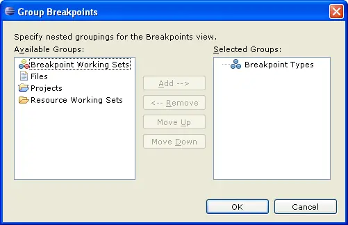 Advanced Breakpoint Grouping Dialog