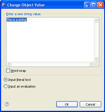 Change Object Value Dialog - Literal Text