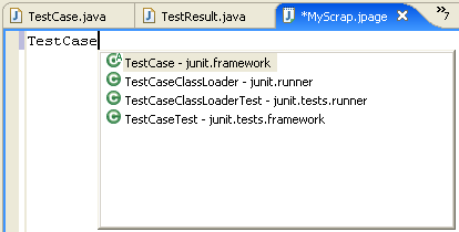 A Java editor with a content assist window at the caret position