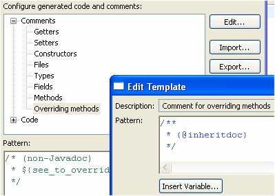 Code templates preference page