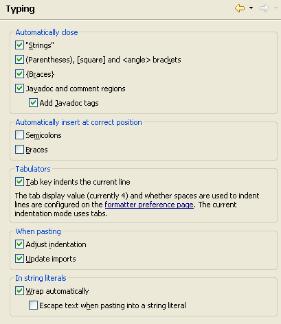 Java editor typing preference page